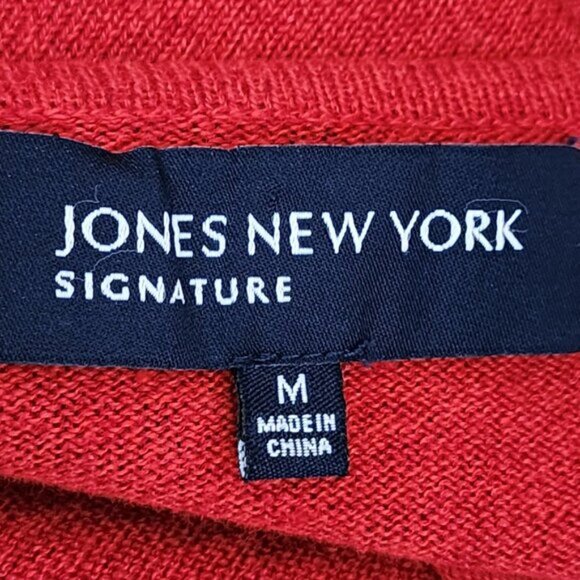 Jones New York Red Linen Cotton Knit Sequin Cutout Cardigan - Picture 5 of 6